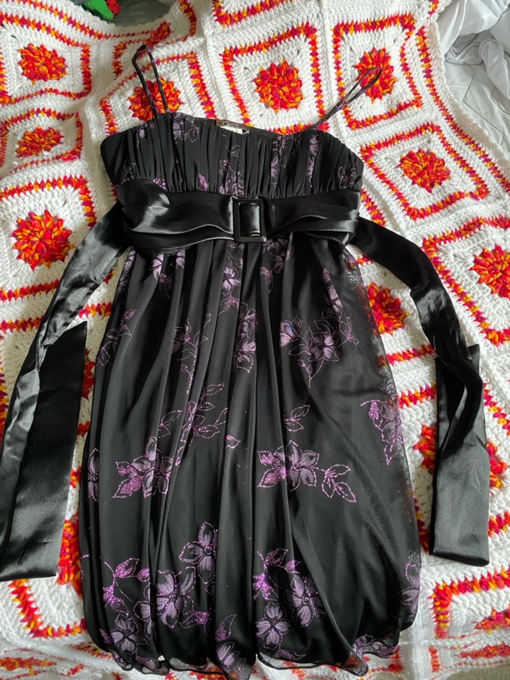 Jessica Black Mini Dress with Purple Floral Accents